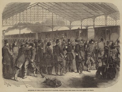 Interior of the Lyons Railway Station, Troops Leaving Paris for the Army of Italy by Gustave Janet